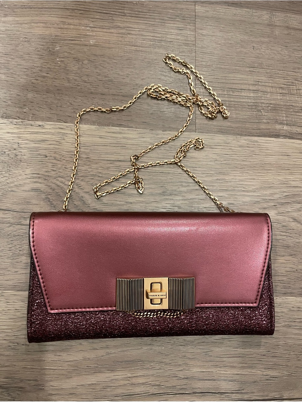 ✨ Charles & Keith Metallic Mauve Purple Wallet on Chain Crossbody Clutch ✨